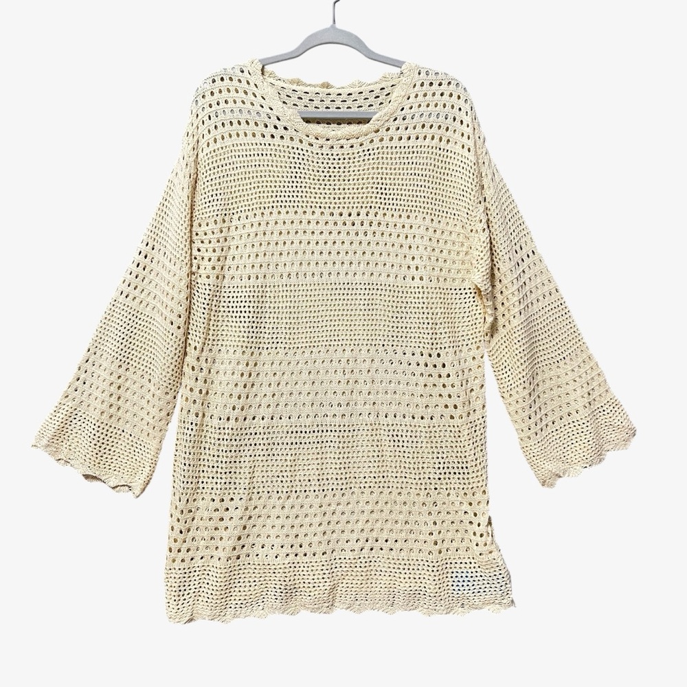 Cupshe Seaside Crochet Cutout Swim Coverup NWT Size Medium Cream Long Sleeve